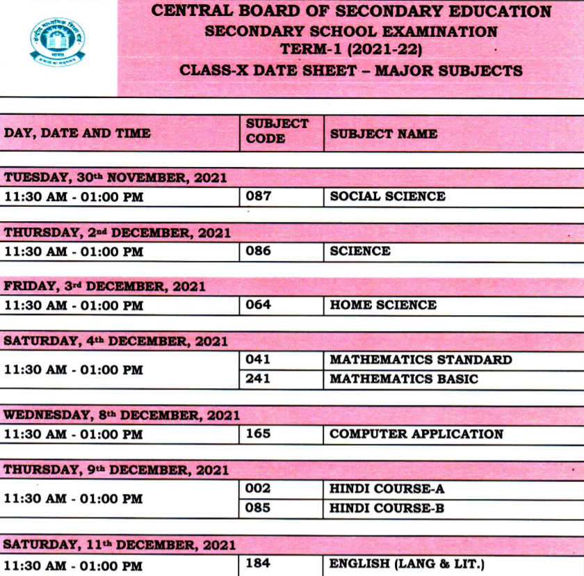 cbse class 10 exam dates